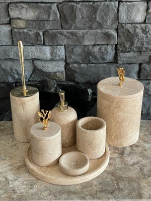 Polen Stone Traverten Mermer 7'li Banyo Seti