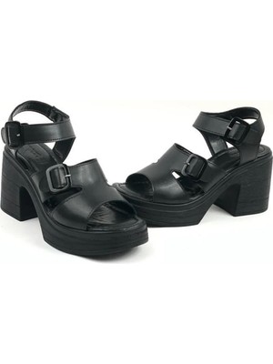 Preshley Kadın Ibiza Siyah Ortopedik Iç Taban Platform Topuk Sandalet