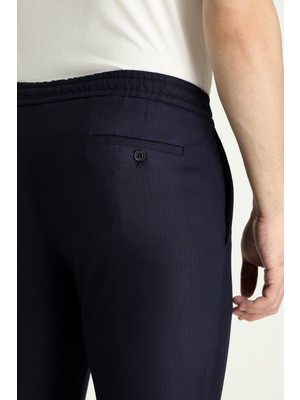 Kiğılı Beli Lastikli Ipli Desenli Klasik Pantolon