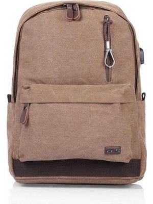 Çanta Yurdu Ççs 51265 USB Çıkışlı Kanvas Sırt Çantası Kahve