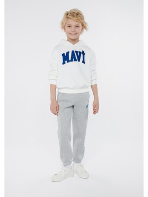 Mavi Çocuk Mavi Logo Baskılı Beyaz Kapüşonlu Sweatshirt 6610110-70057