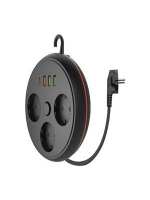 Bood Rs-48 Akım Korumalı Makaralı Priz 1 Metre Siyah Renk Termal Koruma Özellikli