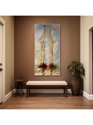 SML Tablo Iki Yelkenli ve Martılar Deniz Manzara Kanvas Tablo