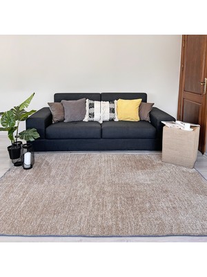 My Home  Konya Yıkanabilir Makine Dokuma Modern Çizgili Yumuşak Dokulu Salon Yolluk Düz Halı Gold