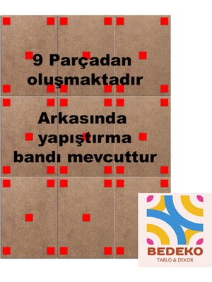 Bedeko Retro Kadın Tasarım Ahşap 9 Parça Puzzle Tablo