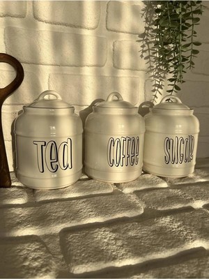 Devigo Porselen Tea/Coffee/Sugar Kavanoz Seti 1400 ml 3'lü