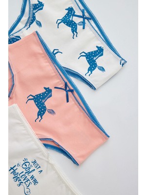 Katia & Bony 3'lü Paket Horse Kız Çocuk Slip ECRU-ROSE PINK