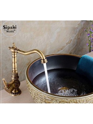 Sipahi Marble Antik Işlemeli Kısa Lavabo Bataryası