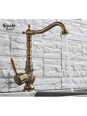 Sipahi Marble Antik Işlemeli Kısa Lavabo Bataryası