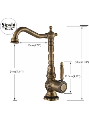 Sipahi Marble Antik Işlemeli Kısa Lavabo Bataryası