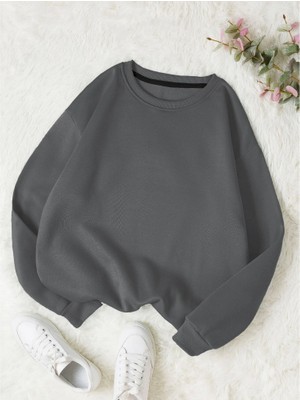 Trendseninle Kadın Düz Bisiklet Yaka Sweatshirt