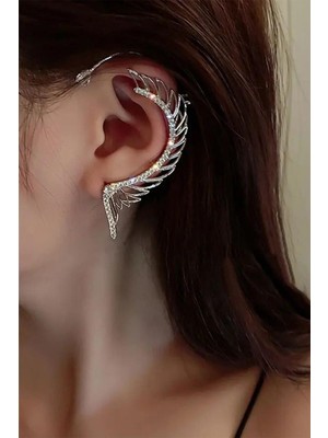 Bahels Gümüş Renk Tekli Zirkon Taşlı Earcuff Kıkırdak Küpe