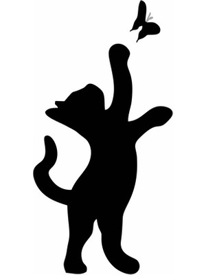Reysa Tasarım Kelebek Yakalayan Kedi Duvar Sticker Siyah 11X20 cm
