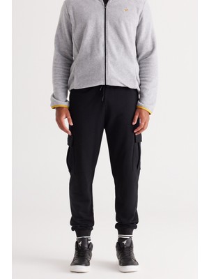 Altınyıldız Classics Erkek Siyah Standart Fit Normal Kesim Pamuklu Kargo Cepli Jogger Eşofman Altı