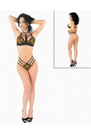 Allure lingerie black peekaboo bra panty outfit