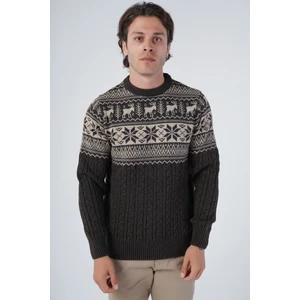 Trist Star Erkek Saç Örgülü Jakarlı Geyik Desenli Bisiklet Yaka Triko Yün Kazak TRIST-5311