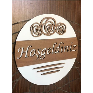 Hoşgeldiniz Yazılı Ahşap Kapı Süsü Dekoratif Dış Kapı Süsü Beyaz