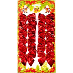 Yılbaşı Süsü Askılı Fiyonk 12'li Paket Kırmızı 5,5x5,5 Cm.