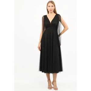 Göğüs Büzgü Detaylı Esnek Tül Abiye Elbise