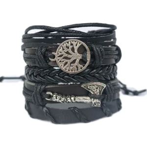 BSN Store Viking Iskandinav Thor Balta Figürlü 5'li Deri Bileklik Setleri