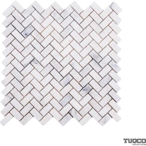 Doğaltaş Fileli Herringbone Carrara Eskitme Mermer Mozaik