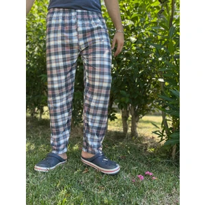 Erkek  Pamuk Cepsiz Beli Lastikli Pijama Altı Eşofman Lacivert Beyaz Çizgili