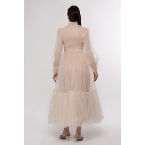 Tesettür Abiye Elbise Hayal Tül Büzgü Detaylı Abiye Elbise