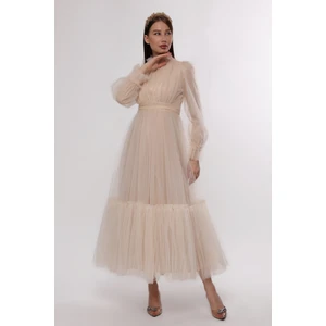 Tesettür Abiye Elbise Hayal Tül Büzgü Detaylı Abiye Elbise