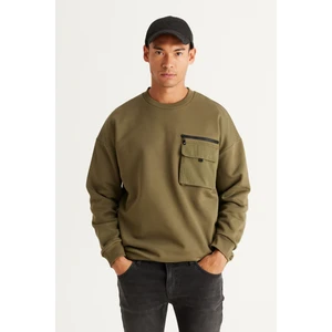 Altınyıldız Classics Erkek Haki Oversize Bol Kesim Içi Polarlı Iplik Bisiklet Yaka %100 Pamuk Sweatshirt