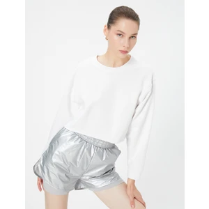 Oversize Crop Sweatshirt Basic Uzun Kollu Pamuklu