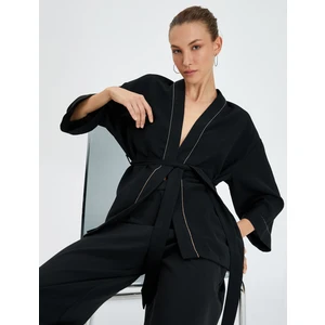 Kimono Kuşaklı Işıltılı Şerit Detaylı