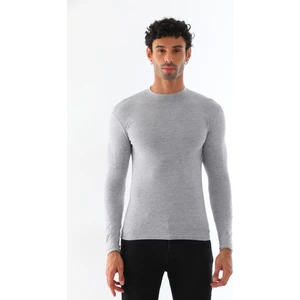 Penye Bizden Erkek Dik Yaka Slim Fit Pamuk Likra Tişört-Gri Melanj