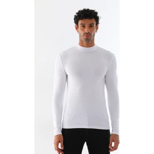 Penye Bizden Erkek Dik Yaka Slim Fit Pamuk Likra Tişört-Beyaz