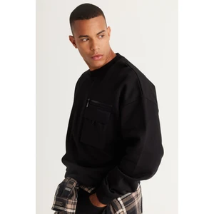 Altınyıldız Classics Erkek Siyah Oversize Bol Kesim Içi Polarlı Iplik Bisiklet Yaka %100 Pamuk Sweatshirt