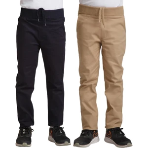 YHE Store Unisex Çocuk Rahat Kalıp Ribana Bel Canvas Keten Okul Pantolonu 2 Adet