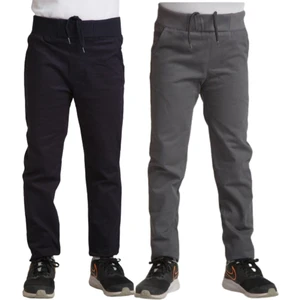 YHE Store Unisex Çocuk Rahat Kalıp Ribana Bel Canvas Keten Okul Pantolonu 2 Adet