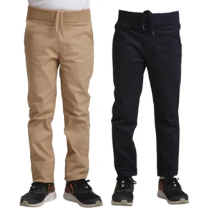 YHE Store Unisex Çocuk Rahat Kalıp Ribana Bel Canvas Keten Okul Pantolonu 2 Adet