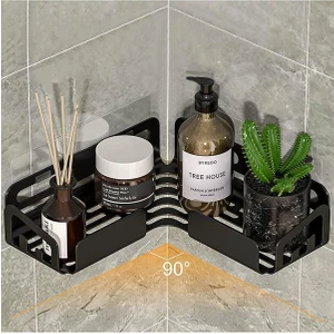 Mavi Trend Metal Banyo Köşe Duvar Rafı Şampuanlık Sabunluk 4 Kancalı Duvar Rafı Ve Askılık