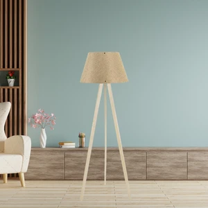 Ahşap Tripod Lambader Kum Beji Konik Kumaş Başlık Salon Otel Yatak Odası