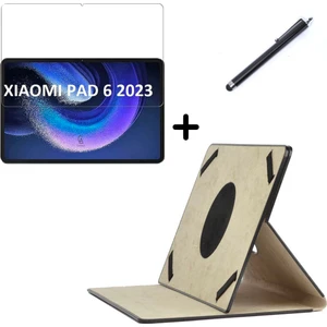 Xiaomi Mi Pad 6 11 Inç Uyumlu Dönebilen Lastikli Tablet Kılıfı Nano Ekran Koruyucu ve Kalem Seti