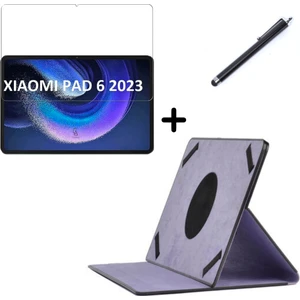 Xiaomi Mi Pad 6 11 Inç Uyumlu Dönebilen Lastikli Tablet Kılıfı Nano Ekran Koruyucu ve Kalem Seti