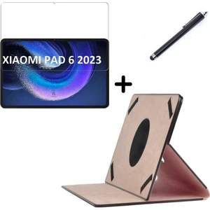 Xiaomi Mi Pad 6 11 Inç Uyumlu Dönebilen Lastikli Tablet Kılıfı Nano Ekran Koruyucu ve Kalem Seti