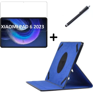 Xiaomi Mi Pad 6 11 Inç Uyumlu Dönebilen Lastikli Tablet Kılıfı Nano Ekran Koruyucu ve Kalem Seti