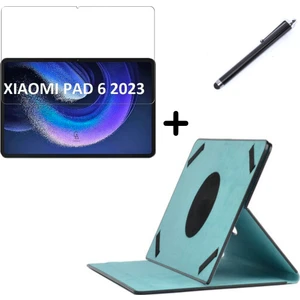 Xiaomi Mi Pad 6 11 Inç Uyumlu Dönebilen Lastikli Tablet Kılıfı Nano Ekran Koruyucu ve Kalem Seti