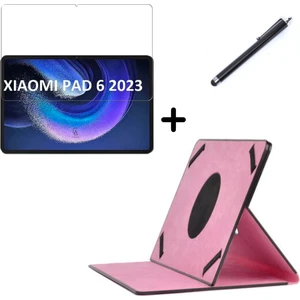 Xiaomi Mi Pad 6 11 Inç Uyumlu Dönebilen Lastikli Tablet Kılıfı Nano Ekran Koruyucu ve Kalem Seti
