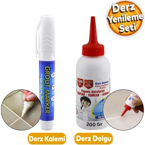 (2'li Set) Fayans Beyaz Derz Boyama Boyası Kalemi + Fayans Arası Derz Dolgusu Yenileme