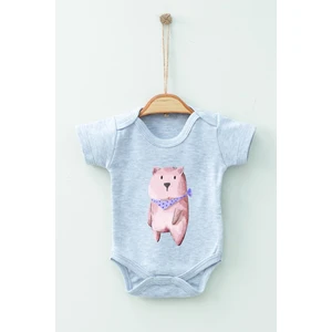 Ada Bebek Çocuk Adabebek  Pamuk Organik Atkılı Ayı Kısa Kollu Body Badi Bebek Zıbın