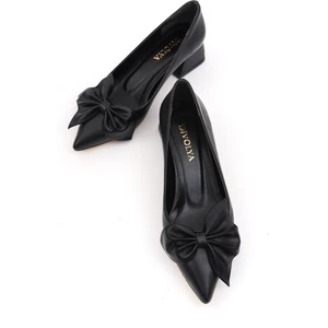 Camila Siyah Fiyonklu (4cm) Sivri Burun Topuklu Ayakkabı