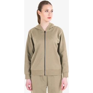 Bej Kadın Fermuarlı Kapüşonlu Sweatshirt 23N-2219