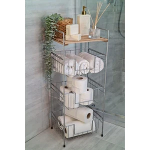 Ahşap Metal Çok Amaçlı 3 Katlı Banyo Düzenleyici Organizer Gri - NI22RAF002-KRM